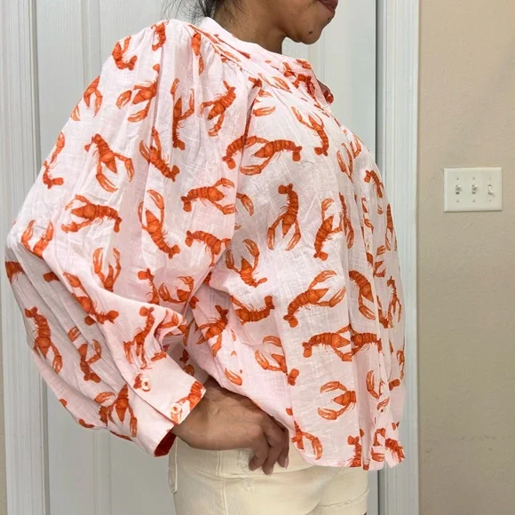 Anthropologie Whimsy Lobster Print Button Down Shirt - Picture 10 of 15